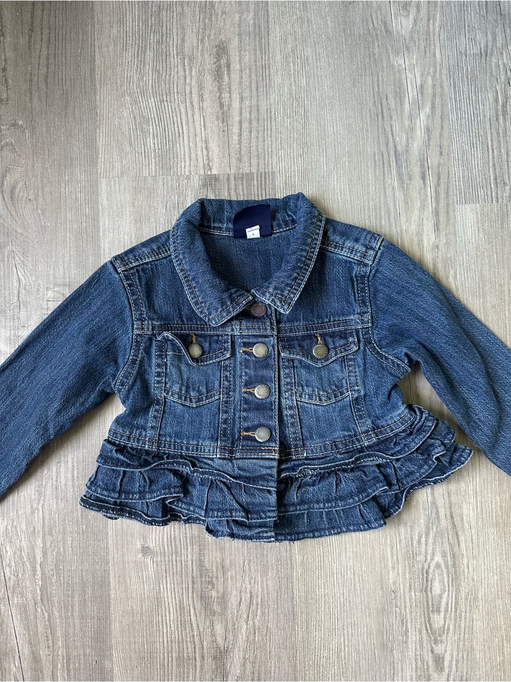 Oshkosh Genuine Kids 3T Girls' Dark Blue Denim Jacket with Ruffle Hem